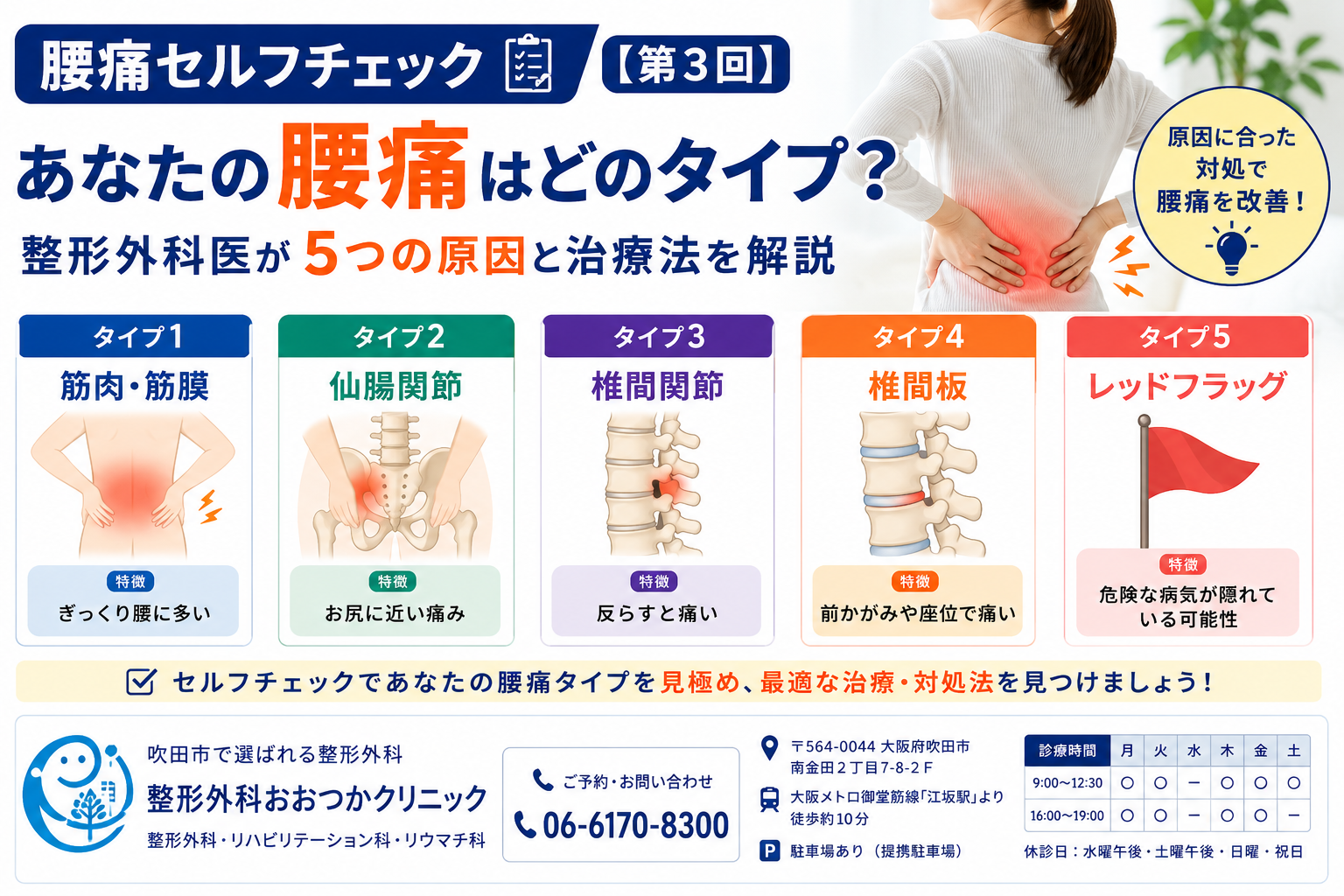 腰痛セルフチェック｜あなたの腰痛はどのタイプ？整形外科医が5つの原因と治療法を解説【第3回】